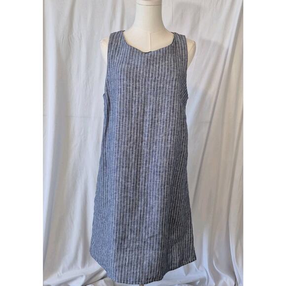 Quince Womens 100% European Linen Blue Striped Shift Dress Medium - Picture 3 of 9